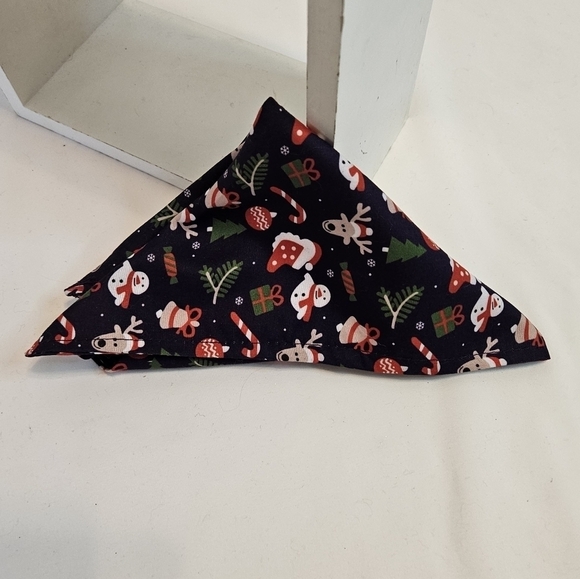 Upcycled Christmas Dog Bandana Tie up in the front blue background pets - Picture 9 of 14